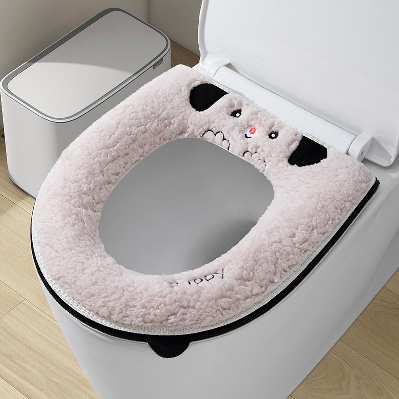 Thickened Toilet Seat Cover 2pcs Household Zipper Waterproof and Warm Toilet Seat Cushion Cover Skin Friendly Autumn and Winter