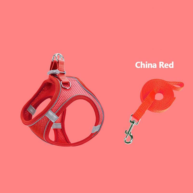 New cat and dog chest back leash pet walking leash color chest strap cat vest type leash set pet supplies