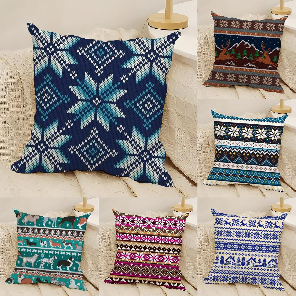 Fair Isle Pillow Case Linen Cushion Covers For Decorative Sofa Home Pillows Case Car Chair Pillows Cases