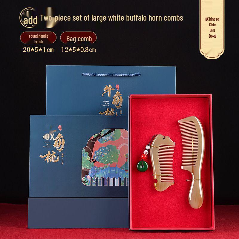 Ox Horn Comb Gift Set: Wedding Pair, Practical Comb for Mother's Day & Valentine's Gifts