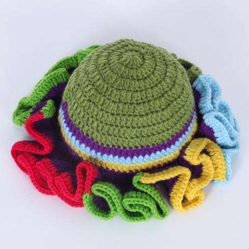 NEW Women Crochet Bucket Hats Y2k Fashion Pleated Ruffles Knitted Hat