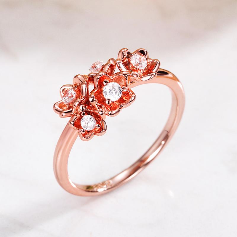 New Delicate Flower Ring Women Rose Gold Color Shiny Cubic Zirconia Party Finger-ring Daily Girl Stylish Jewelry New