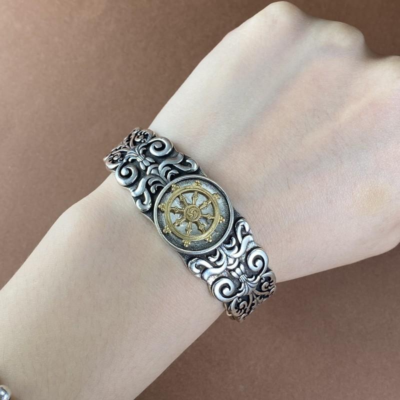 New Retro Tang Grass Flower Wheel Boat Rudder with Large and Stylish Opening Bracelet UNISEX