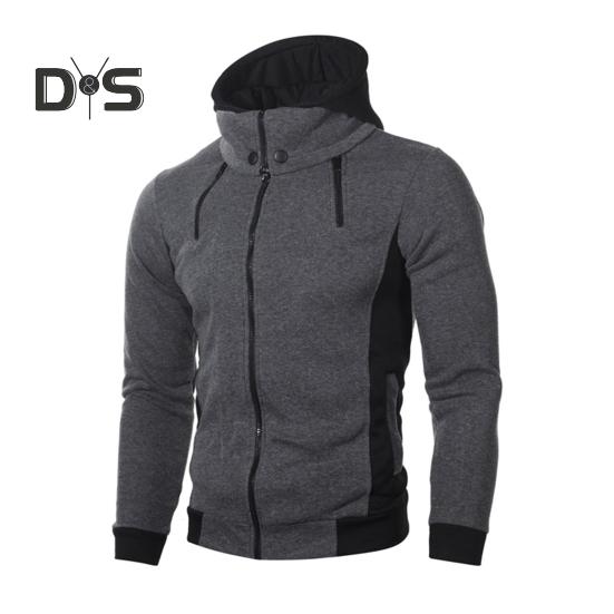 Uomo Autunno Inverno Cappotto con Cappuccio Doppia Cerniera Chiusura Coulisse Colorblock Finto Due Pezzi Giacca Sportiva con Polsini Elastici e Orlo Fitness Outerwear