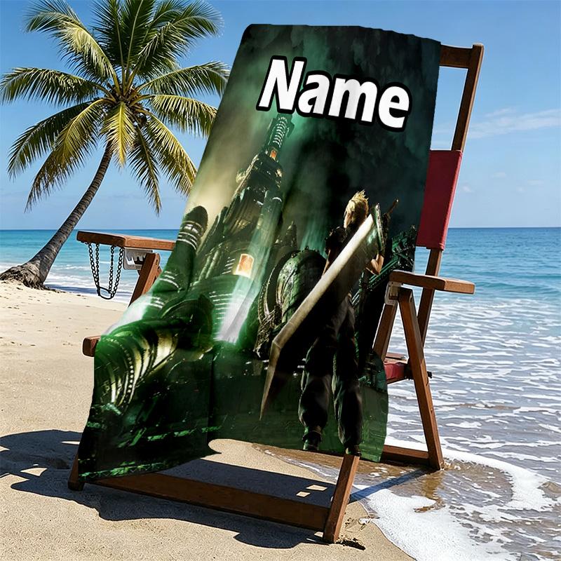 Custom Name Personalized Final Fantasy Print Beach Towel, for Trip Camping Beach Party Home Decor, Birthday Gift for Family & Friends
