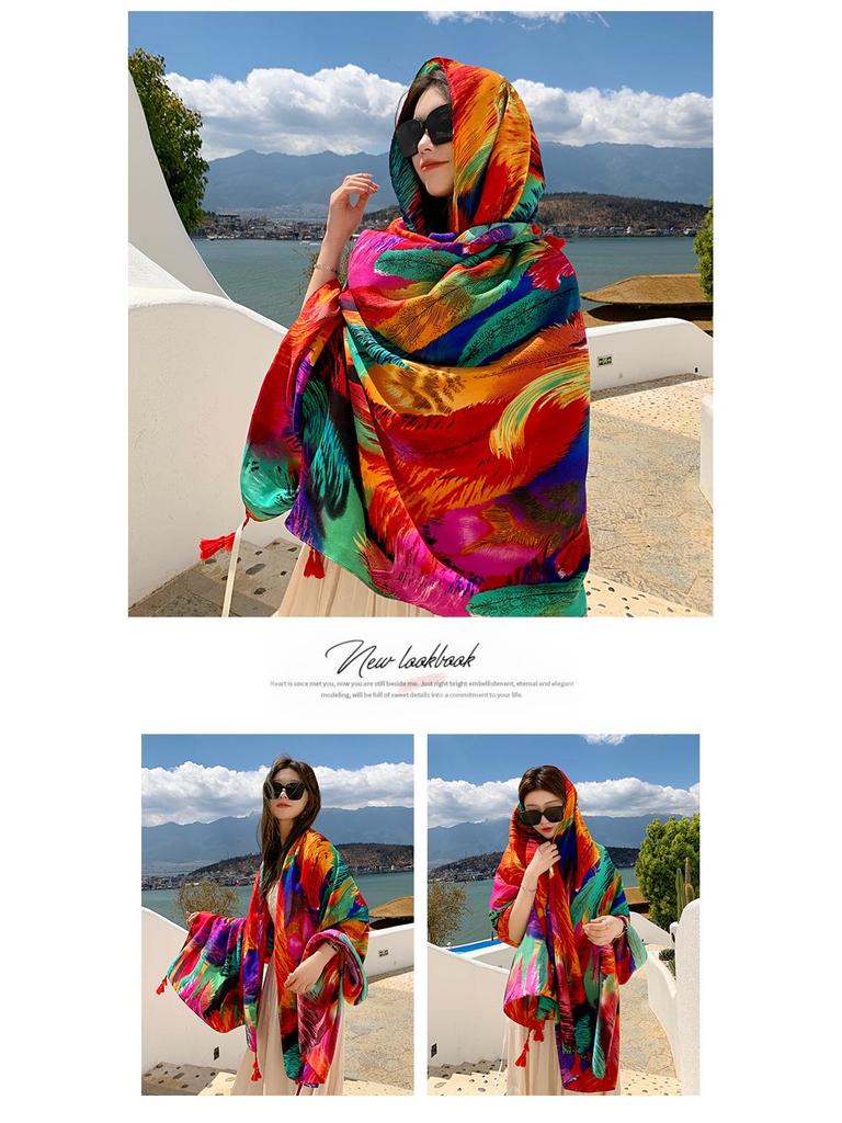 Ethnic Style Silk Scarf: Women's Sunscreen Shawl & Beach Towel