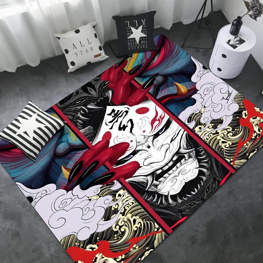 Japanese Oni Hannya Samurai Long Rugs Kids Room Bedroom Decoration Balcony Anti-Slip Doormat Living Room Alfombra