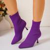 Large size autumn new fine high heel solid color pointed elastic cloth large size fashion boots 43