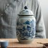 Blue and White Porcelain Storage Jar Classical Tea Box Landscape General Jar with Lid Creative Nut Food Storage Bottle Container