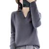 Autumn and Winter POLO Small V-neck Long-sleeved Loose Knitted Base Layer Sweater for Women