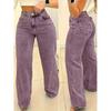 Plus Size Women's Purple Elastic Straight Jeans - Casual Washed Denim