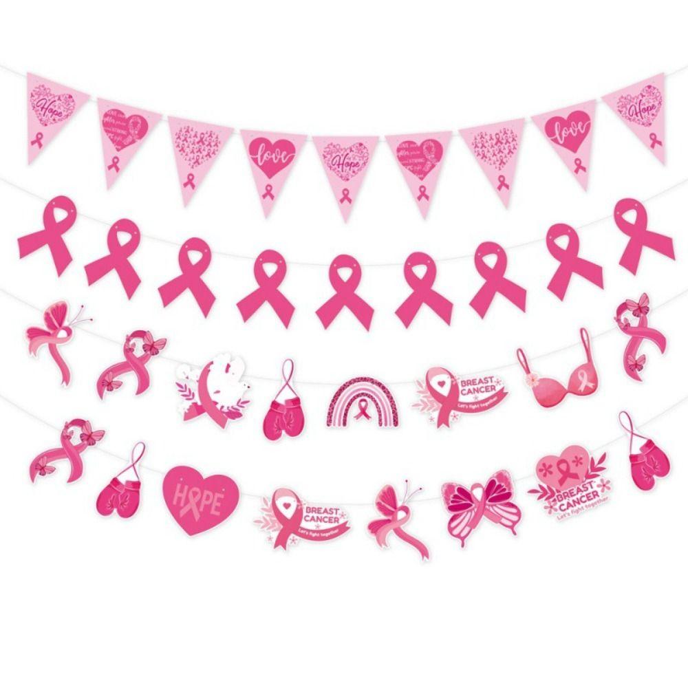 Paper Breast Cancer Backdrop Banner Single Side Breast Cancer Awareness Flag  Charity Activities