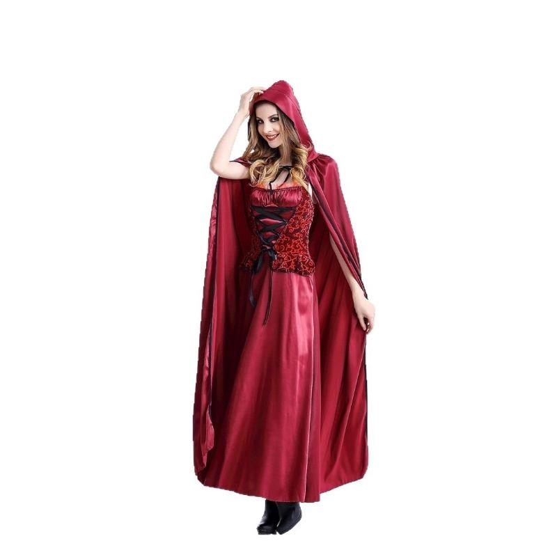 Kostium do zabawy baśniowej na Halloween Kostium Czerwonego Kapturka czerwona sukienka z peleryną królowa zamku