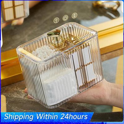 3-Section Cotton Swab Storage Box Dust-Proof Makeup Removal Cotton Lipstick Holder Desktop Cosmetics Container for Home Storage