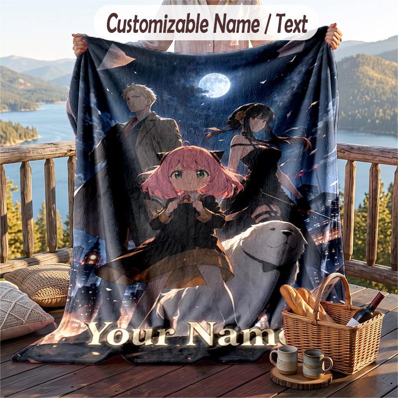 Personalized Flannel Throw Blanket,Spy × Family Custom Printed Name, Cozy Plush Blanket For Home Use