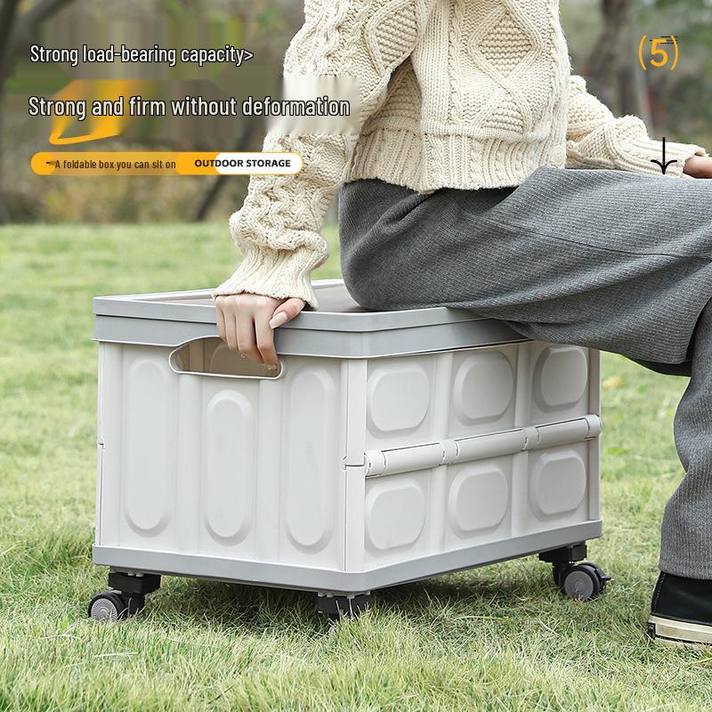 Składany pojemnik do przechowywania do bagażnika samochodowego z drewnianą pokrywką na kemping i piknik