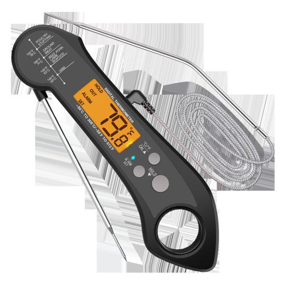 1 sada Cooking Thermometer Vodotěsný Dvojitá sonda ABS Průhledný Digitální displej Masový teploměr Kuchyňské doplňky
