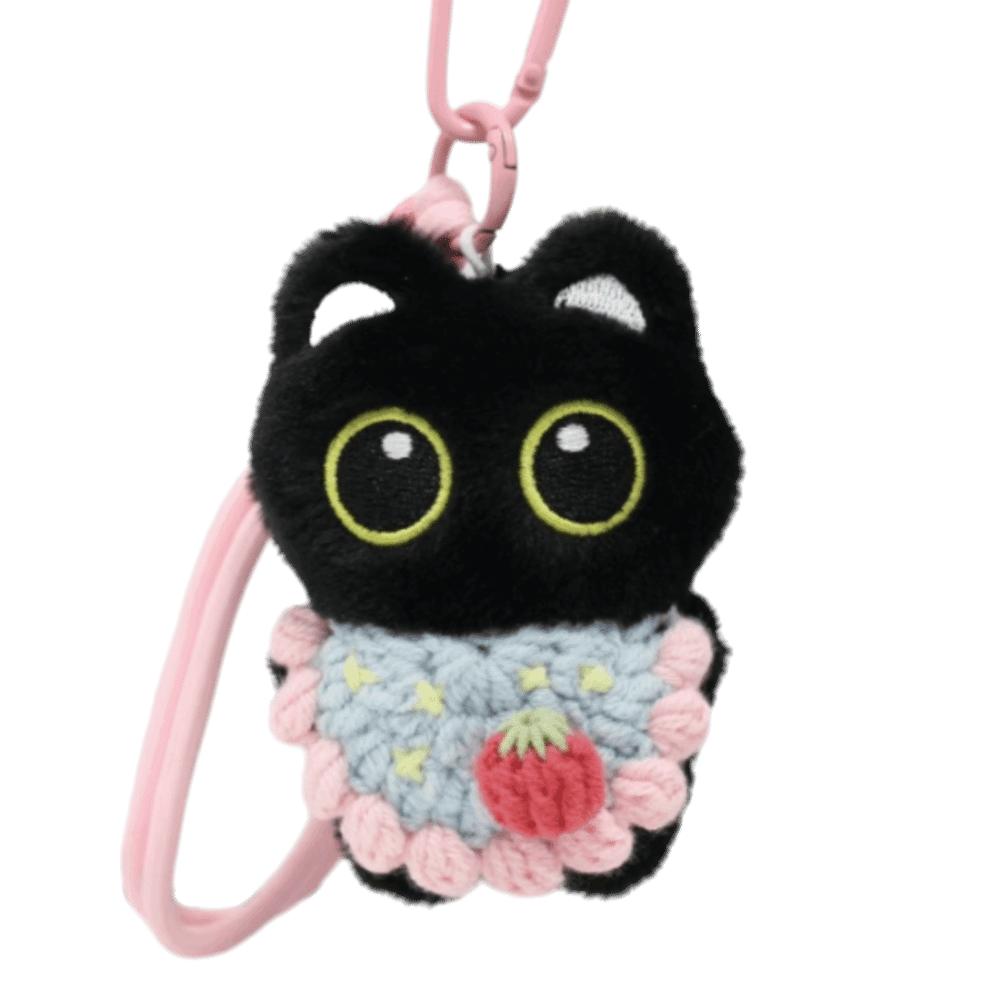 With Woven Bracelet Cat Pendant Squeak Car Key Ring Cute Black Cat Plush Doll Keychain  Gifts