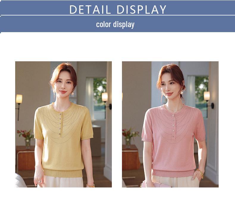 Mother's Day 2026 Ice Silk Short-Sleeve Blouse - New Style, Lightweight Knit for Middle-Aged & Elderly Women