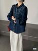 Design-Sense Women's Wood Ear Collar Denim Shirt - Spring New Arrivals, Lazy Style with Long Sleeves, Versatile ZSUP