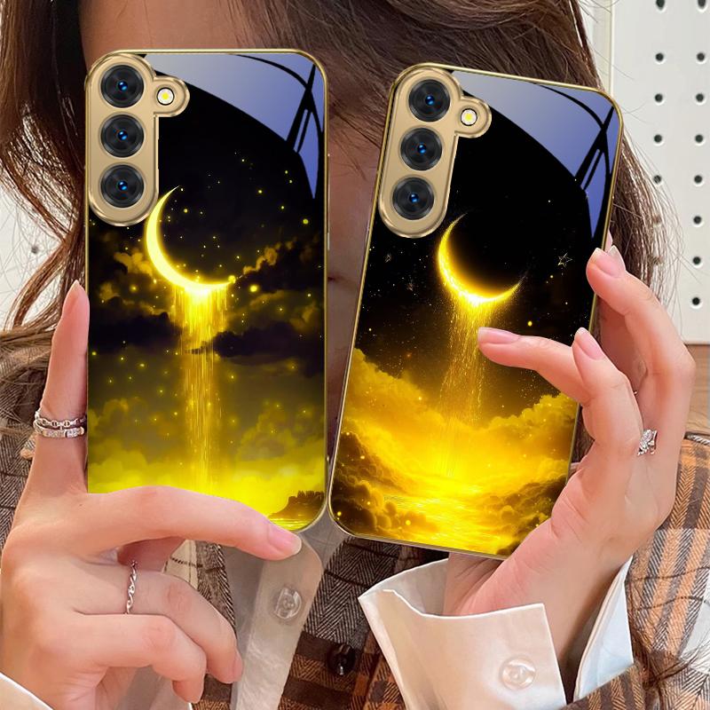 Der goldene Mondhimmel Für Samsung Galaxy S26 S20 FE S21 S22 S23 Plus S24 Ultra 25Ultra S21+ S9 S22 S8 Goldene Glas-Handyhülle