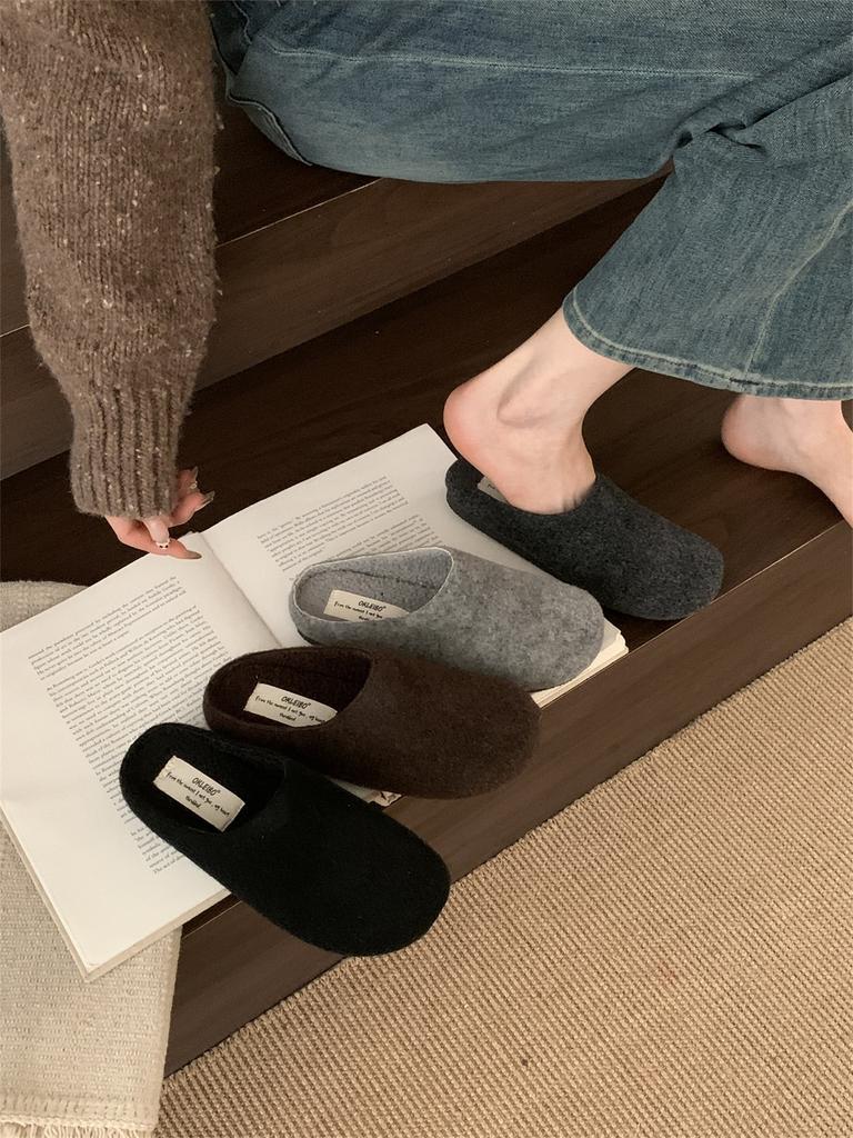 Retro woolen velvet Birkenstock shoes bag head half drag 2025 autumn and winter new outer wear single shoes women's versatile Boken shoes women