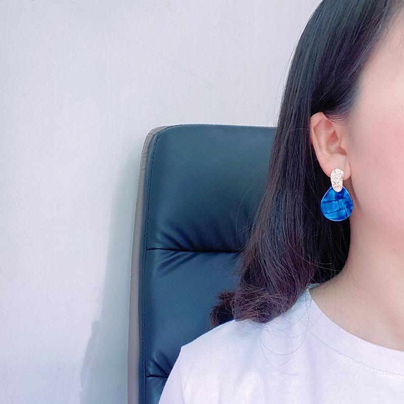Retro Blue Water Drop Shaped Panel Earrings for Women  New Korean Elegant Women's Drop Earrings Temperament Gorgeous Zircon