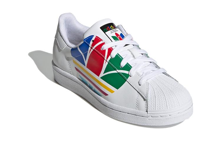 Adidas Originals SUPERSTAR Pure J Comfortable Abrasion Resistant Low top Kids' Skateboarding Shoes White Multicolor FW4005
