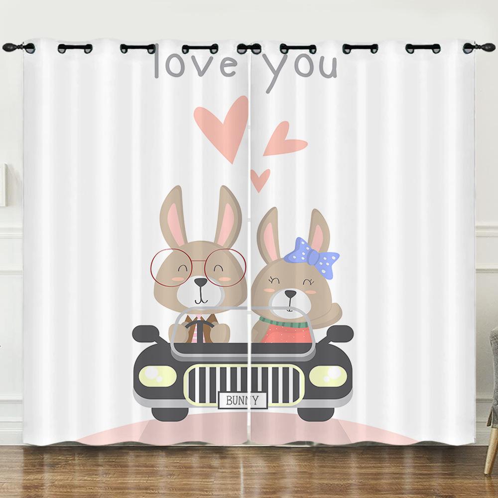 Curtains European And American Cartoon Animals Bear Deer Digital Printing Blackout Curtain Bedroom Punching