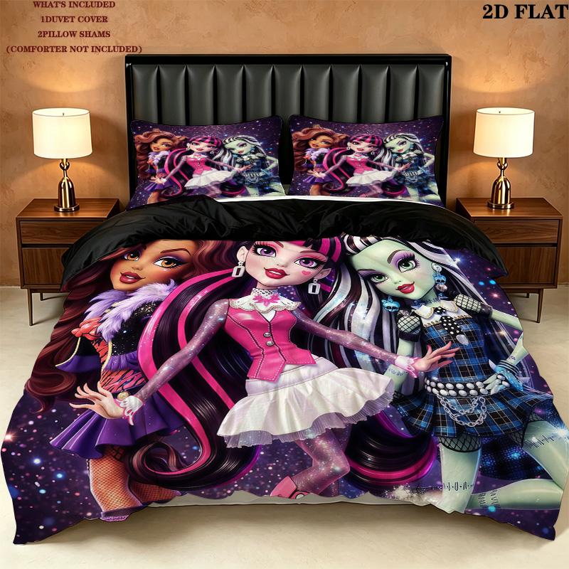 Monster High Pattern Bedding Quilt Set Home Decoration Gift (1 * duvet cover + 2 * pillowcase without core)