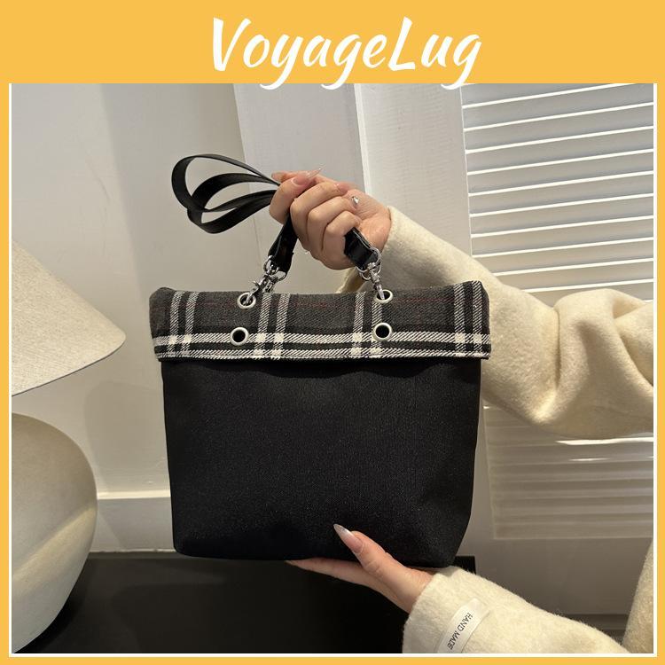 Korean Plaid Fabric Bucket Bag Women's Bag 2024 Winter New Texture Fashion Simple Shoulder Bag