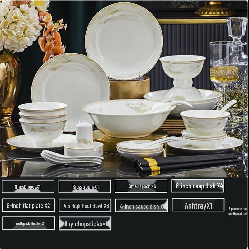 

JINGREPUBLIC Great Rivers and Mountains Bone China 38-Piece Dinnerware Set