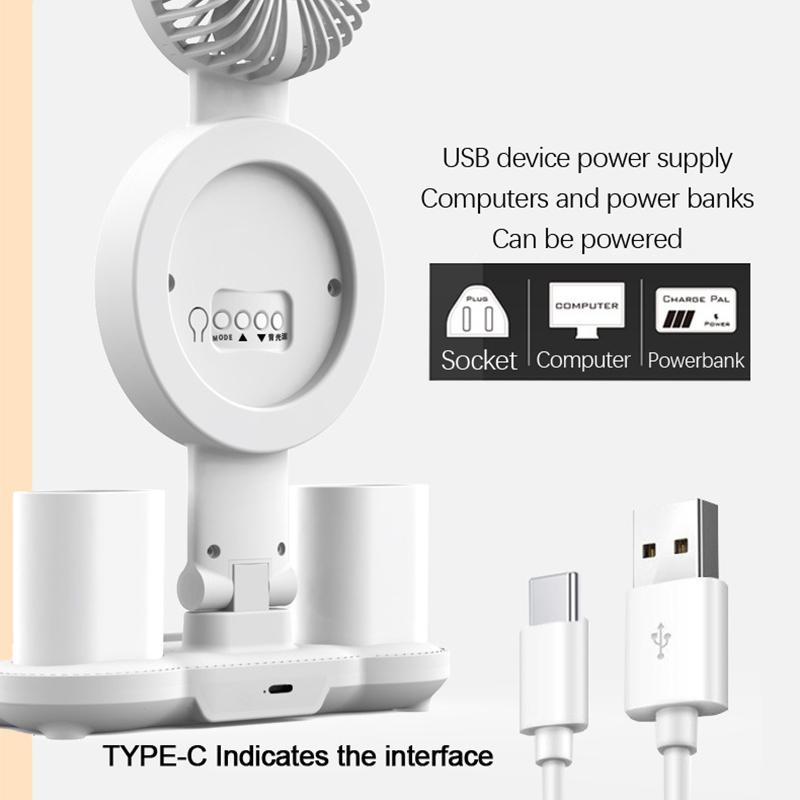 Oppladbar bordlampe for studier, skrivebordslampe leselys LED bordlys med vifte, LED klokkedisplay leselampe