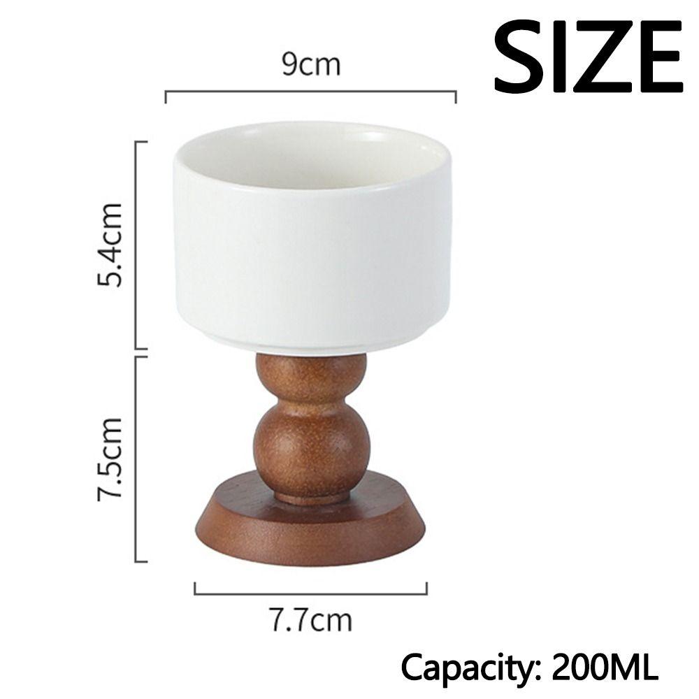 2Pcs Delicate Wood Dessert Bowls Retro Tall Candlestick Stand Vintage Ceramic Goblets  Restaurant