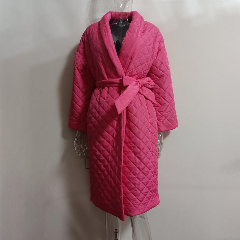 

2023 Европейская и американская зеленая стеганая куртка из хлопка: Осень/Зима, На завязках, Дизайн с карманами, Повседневная и универсальная верхняя одежда XL розы красного