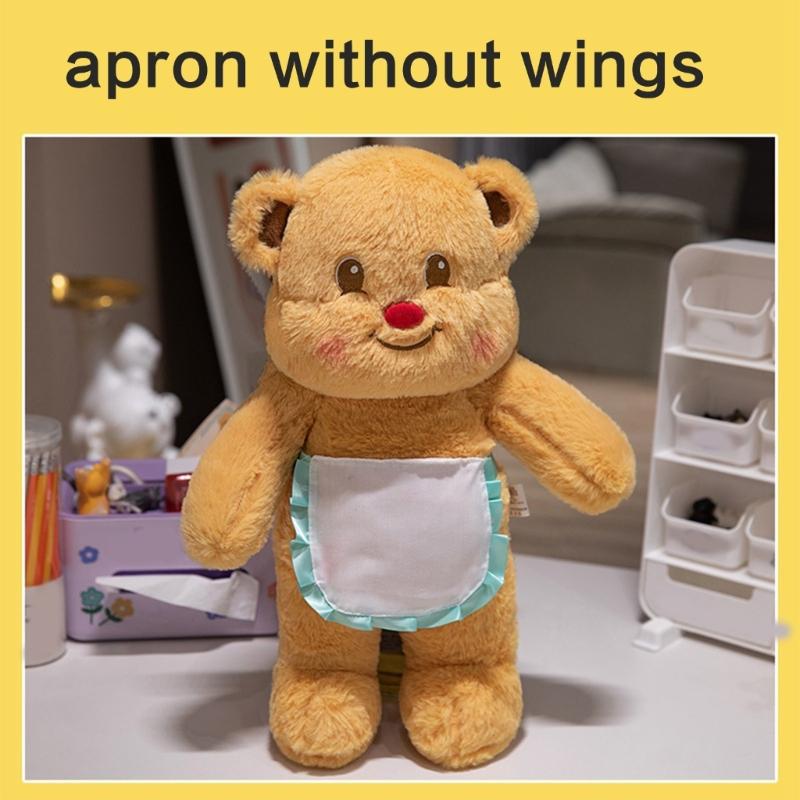 Bear Plush Toy Soft Plush Butter Angelic Bear Cushions with Apron Designs for Comfort Styles Winged Bear Throw Pillow