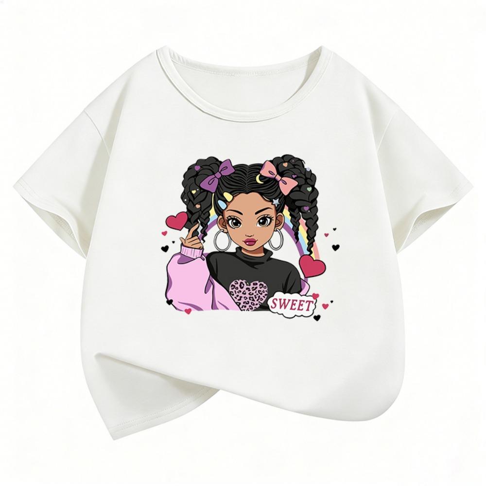 Streetwear Hip Hop Sweet Love Girl T-Shirt Printed Girls' Summer T Shirt Clothes Short Sleeve Tops Cute Girls Clothing