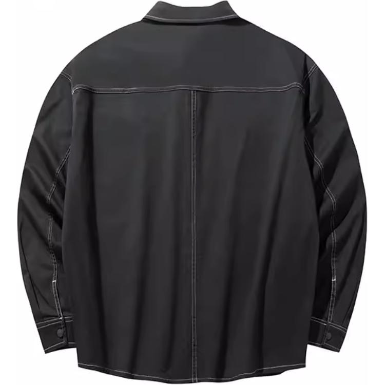 Anta Solid Color Single-Breasted Collar Long Sleeve Shirt Unisex Shirts Dark-Soy-Gray 172438143-2