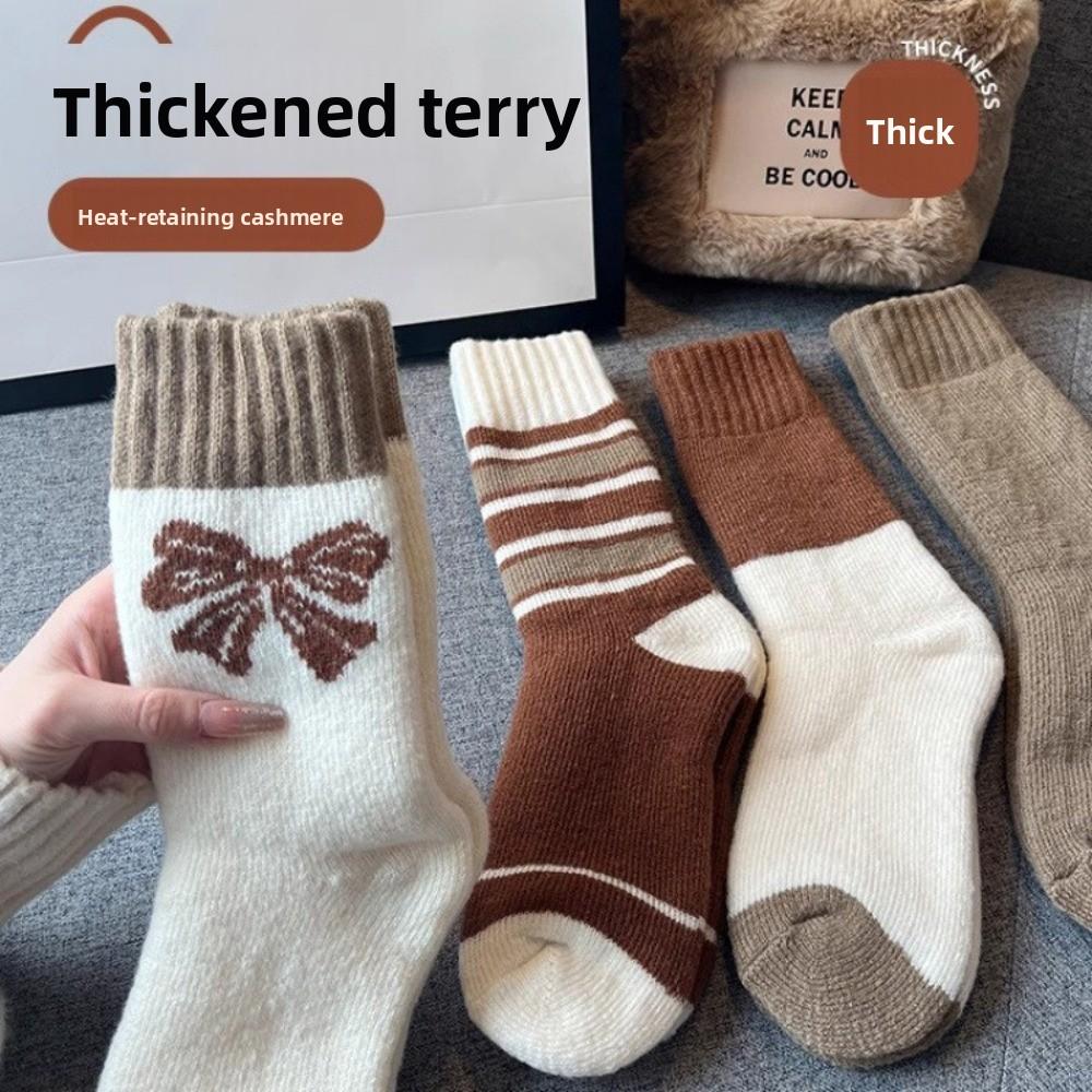 Thick Plush Middle Tube Socks Bow Snow Boot Socks New Women's Socks  Autumn and Winter