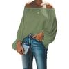 Off-shoulder Tops voor Dames Herfst Blouses One-shoulder Effen Eenvoudig Lantaarnmouwen Los T-shirt