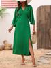 Women's Summer V-Neck Long Dress with Slit and Mid-Length Sleeves