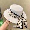 Cappello di Paglia Protezione Solare Cappelli a Secchiello a Tesa Larga Elegante Cappello Francese a Tesa Piatta Estate