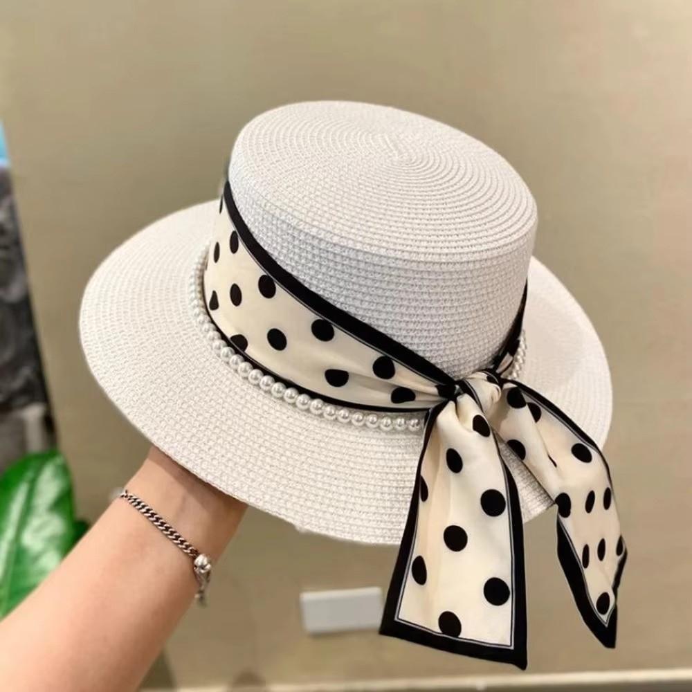 Cappello di Paglia Protezione Solare Cappelli a Secchiello a Tesa Larga Elegante Cappello Francese a Tesa Piatta Estate