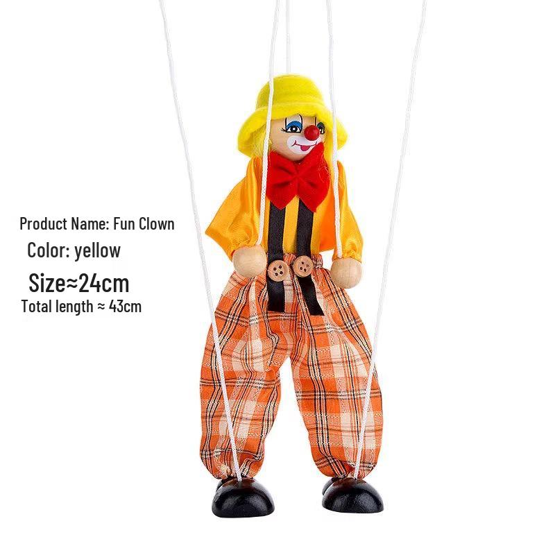 Colorful Handmade Wooden Clown String Puppet Toy for Parent-Child Interaction
