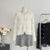 Women's Beaded Faux Mink Fur Coat - Korean Style Knit Cardigan, Spring/Autumn Long Hair Outerwear.
