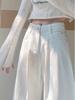 Women's White Wide-Leg Jeans, 2025 Spring/Summer, Pleated High-End, Loose Drapey Full-Length Pants.