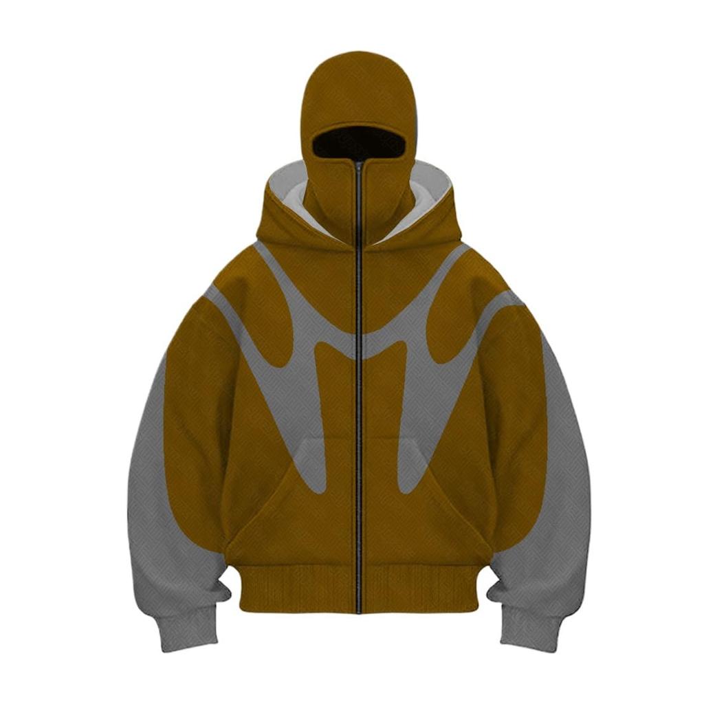 Men's Oversized Zip Up Hoodie Color Block Long Sleeve Hooded Sweatshirts Retro Jacket  Hoodie
