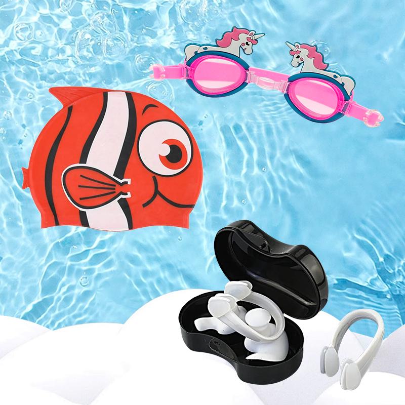 

Детские очки для плавания с защитой от запотевания с берушами и зажимом для носа, защита от УФ-лучей, шапочка для плавания в бассейне, набор аксессуаров для дайвинга и плавания