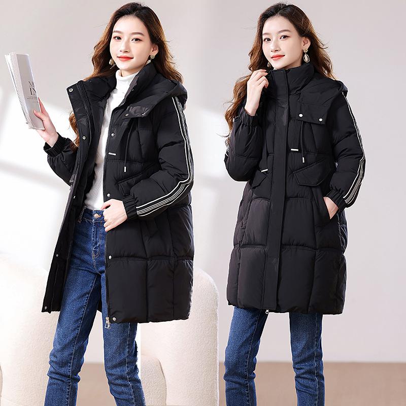 New wrinkle-resistant hooded windproof lightweight thickened fluffy warm warm cold loose medium-length high-quality fabric casual sports jacket