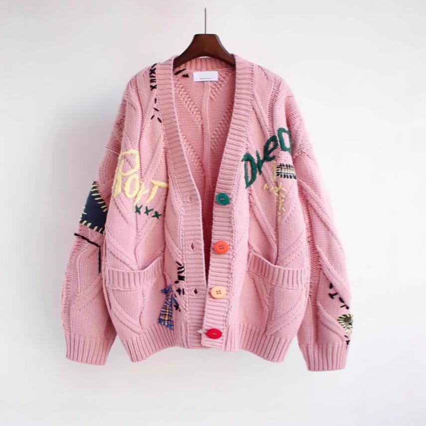 Trendy Women's Embroidered Letter Design Cardigan Sweater - Autumn/Winter 2025 Collection